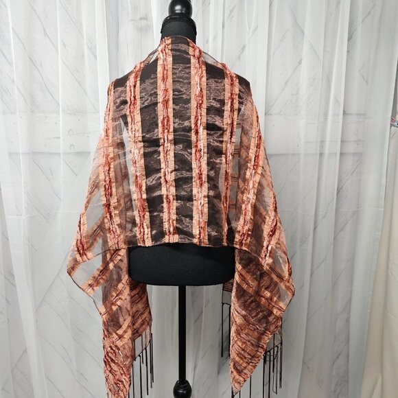 Pink Scarf Chiffon Chenille Sheer Shimmery Fringed Boho Gypsy Fairy Goth - Picture 12 of 14